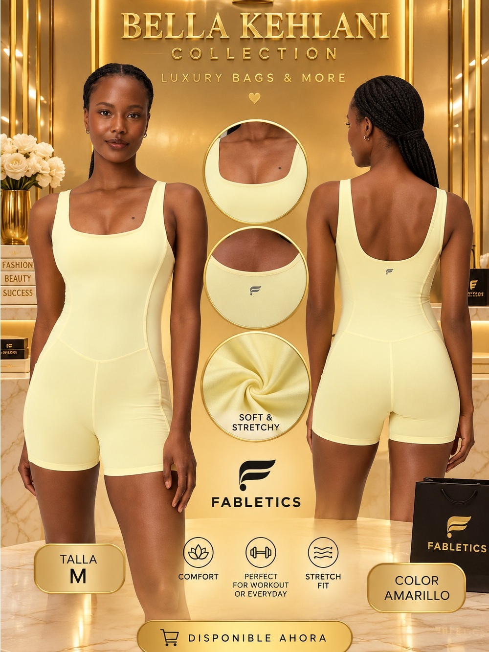 Fabletics Yellow Scoop-Neck Unitard Romper